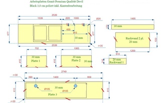 Granit Arbeitsplatten, Rückwände und Fensterbank - CAD Zeichnung