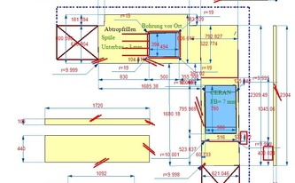 CAD Zeichnung der fünf Granit Arbeitsplatten