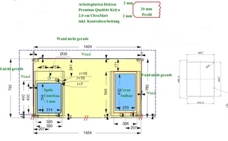 CAD Zeichnung der Arbeitsplatte aus Dekton