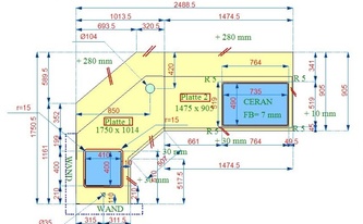 CAD Zeichnung der Jet Black Caesarstone Arbeitsplatten