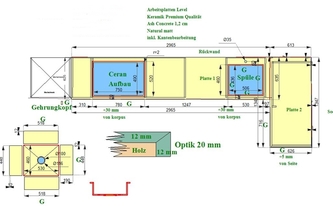 CAD Zeichnung der Level Arbeitsplatten und Spüle