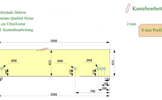 CAD Zeichnung der Küchenrückwand aus Dekton