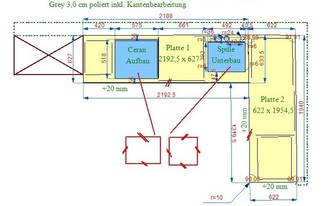 CAD Zeichnung der Granit Arbeitsplatten Steel Grey