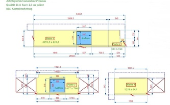 CAD Zeichnung der drei Caesarstone Arbeitsplatten