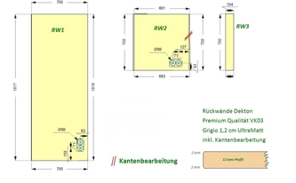 Zeichnung der Dekton Rückwände in Starnberg