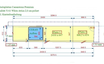 CAD Zeichnung der Arbeitsplatten aus Caesarstone