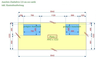 CAD Zeichnung der Arbeitsplatte aus Granit