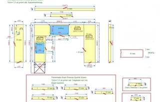 AutoCad Zeichnung der Granit Arbeitsplatten, Rückwand, Fensterbänke und Wischleisten Atlantic Yellow