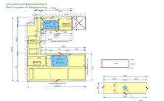 AutoCad Zeichnung für Granit Devil Black Arbeitsplatten und Waschtischplatte