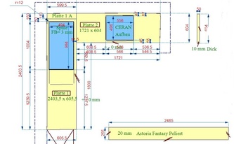 CAD Zeichnung Granit Arbeitsplatten und Sockelleiste