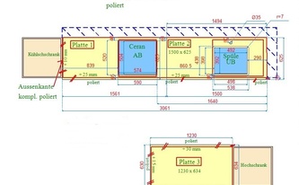 CAD Zeichnung der Granit Arbeitsplatten Padang Dunkelgrau TG-36