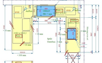 CAD Zeichnung der Granit Arbeitsplatten und Seitenwangen