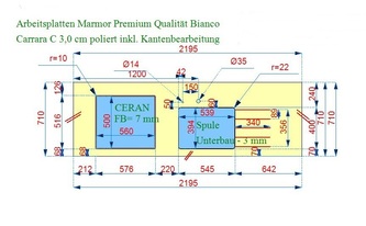 CAD Zeichnung der Bianco Carrara C Marmor Arbeitsplatte