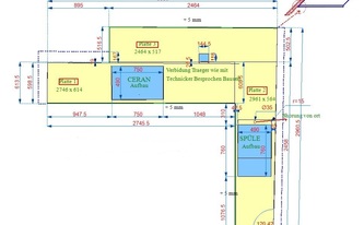 Skizze der in Stuttgart montierten Silestone Merope Arbeitsplatten