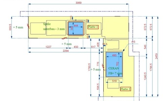 CAD Zeichnung der Neolith Arbeitsplatten