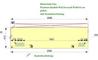 CAD Zeichnung der Glasrückwand in Troisdorf