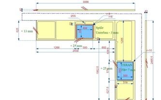 CAD Zeichnung der IKEA Küche mit Silestone Arbeitsplatten