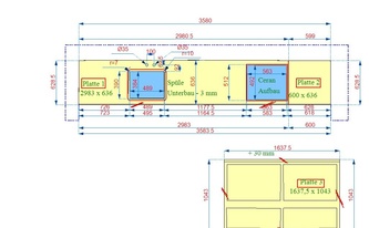 CAD Zeichnung der IKEA Küche mit Silestone Arbeitsplatten