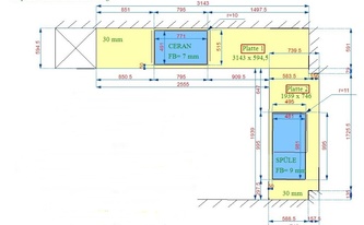 CAD Zeichnung der montierten Granit Arbeitsplatten in Viersen
