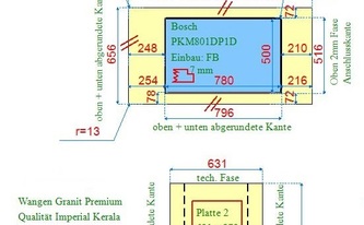 CAD Zeichnung der Granit Arbeitsplatte und Wange Imperial Kerala Green