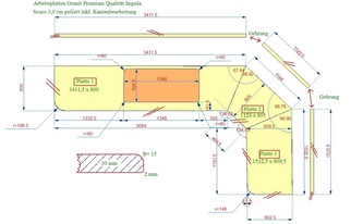 CAD Zeichnung der Granit Arbeitsplatten in Wesseling