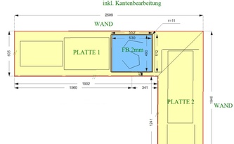 CAD Zeichnung der L-Küche in Wesseling