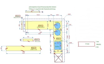 AutoCad Zeichnung der Arbeitsplatten Granit Atlantic Yellow