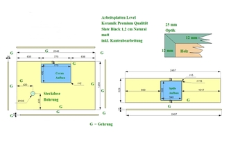 CAD Zeichnung der Level Keramik Arbeitsplatten in Wetzlar