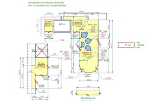 AutoCad Zeichnung der Granit Arbeitsplatten, Halbinselplatte und Fensterbank Sky Gold