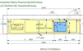 CAD Zeichnung der Dekton Arbeitsplatte Galema