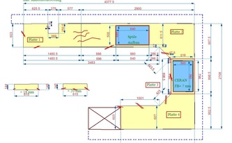 CAD Zeichnung der  Granit Arbeitsplatten, Wischleisten und Fensterbänke