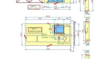 CAD Zeichnung der Granit Devil Black Küchenarbeitsplatten