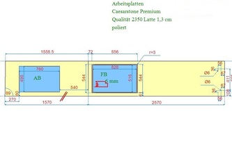 CAD Zeichnung der Caesarstone Arbeitsplatten Latte