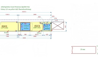 CAD Zeichnung für Granit Arbeitsplatten und Fensterbank 