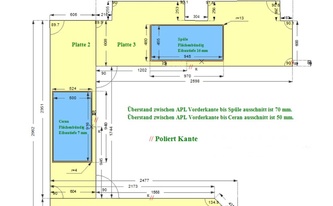 CAD Zeichnung der drei Keramik SapienStone Arbeitsplatten