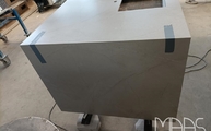 Produktion - Auf Gehrung verklebte Pulpis Ivory CTX - Basic Keramik Arbeitsplatte und Seitenwange