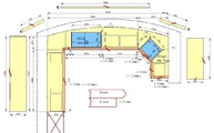 CAD Zeichnung der vielen Arbeittsplatten und Rückwände