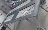 Produktion -  Sirius Dekton Arbeitsplatte mit zwei Unterbauausschnitten