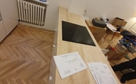 Kücheninsel mit Travertin Beige CC Marmor Arbeitsplatte und Seitenwange