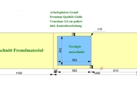 CAD Zeichnung der Granitplatte mit gesägtem Ausschnitt