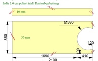 CAD Zeichnung der Granit Arbeitsplatte und Wischleiste für die Outdoor Küche