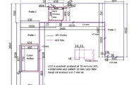 CAD Zeichnung der U-förmigen Küche in schwarz-weiß