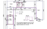 CAD Zeichnung der U-förmigen Küche in schwarz-weiß