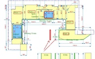 CAD Zeichnung der vier Arbeitsplatten und drei Füßen aus Silestone