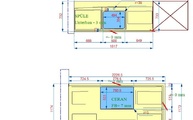 CAD Zeichnung der zwei Arbeitsplatten mit Unterbauausschnitt und flächenbündigen Ausschnitt