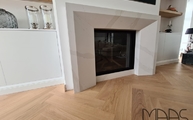 Montage in Köln der Eternal Calacatta Gold Silestone Kaminabdeckplatten