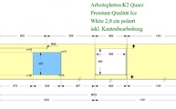 Zeichnung der Quarz Arbeitsplatten mit Ausschnitt