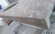 Marmor Waschtischplatte Muschelkalk Rotbank grau mit Gehrungsschürze