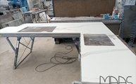 Produktion - Ausschnitte in den Calacatta Oro Infinity Arbeitsplatten