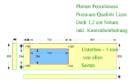 Zeichnung der Porcelanosa Waschtischplatte auf Gehrung